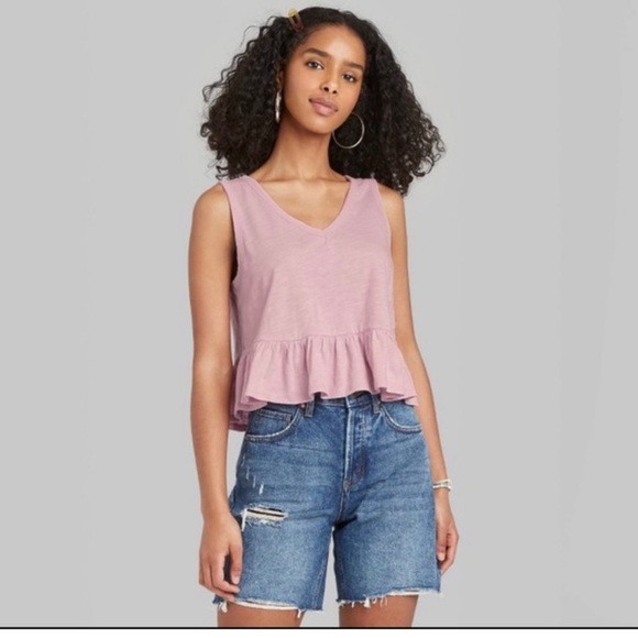 Wild Fable Pink Peplum Crop Tank Top - Picture 1 of 3